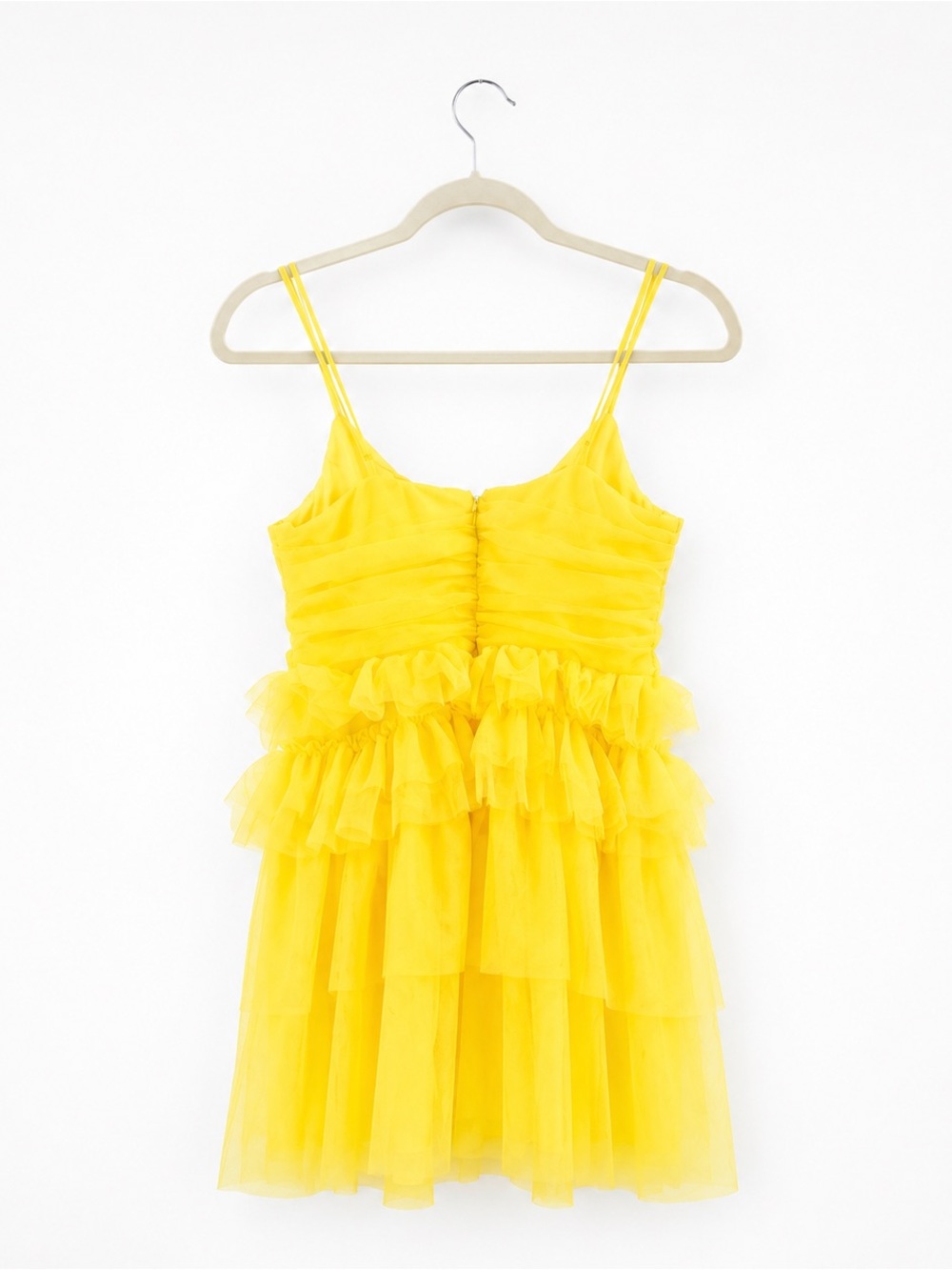 Lulus NWT Special Poise Yellow Tulle Tiered Mini Dress Homecoming Size M - Picture 7 of 14